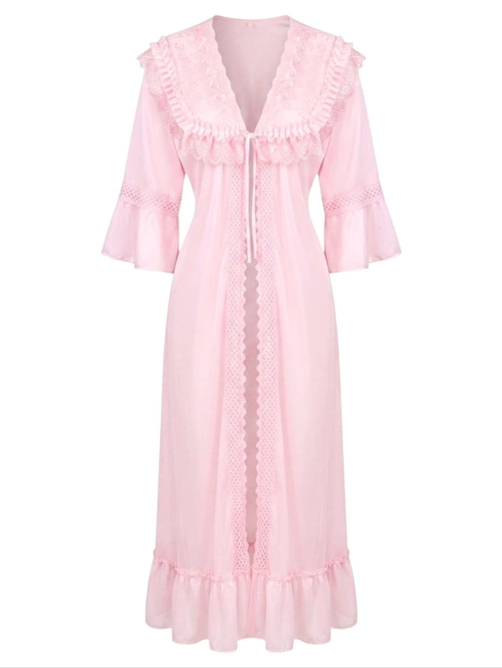 Pink Lace Duster Robe XL Sheer